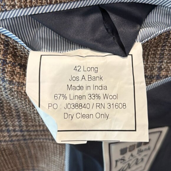 Jos. A.‎ Bank 1905 Brown Plaid Blazer 42L Linen Wool Tailored Fit - Picture 8 of 8